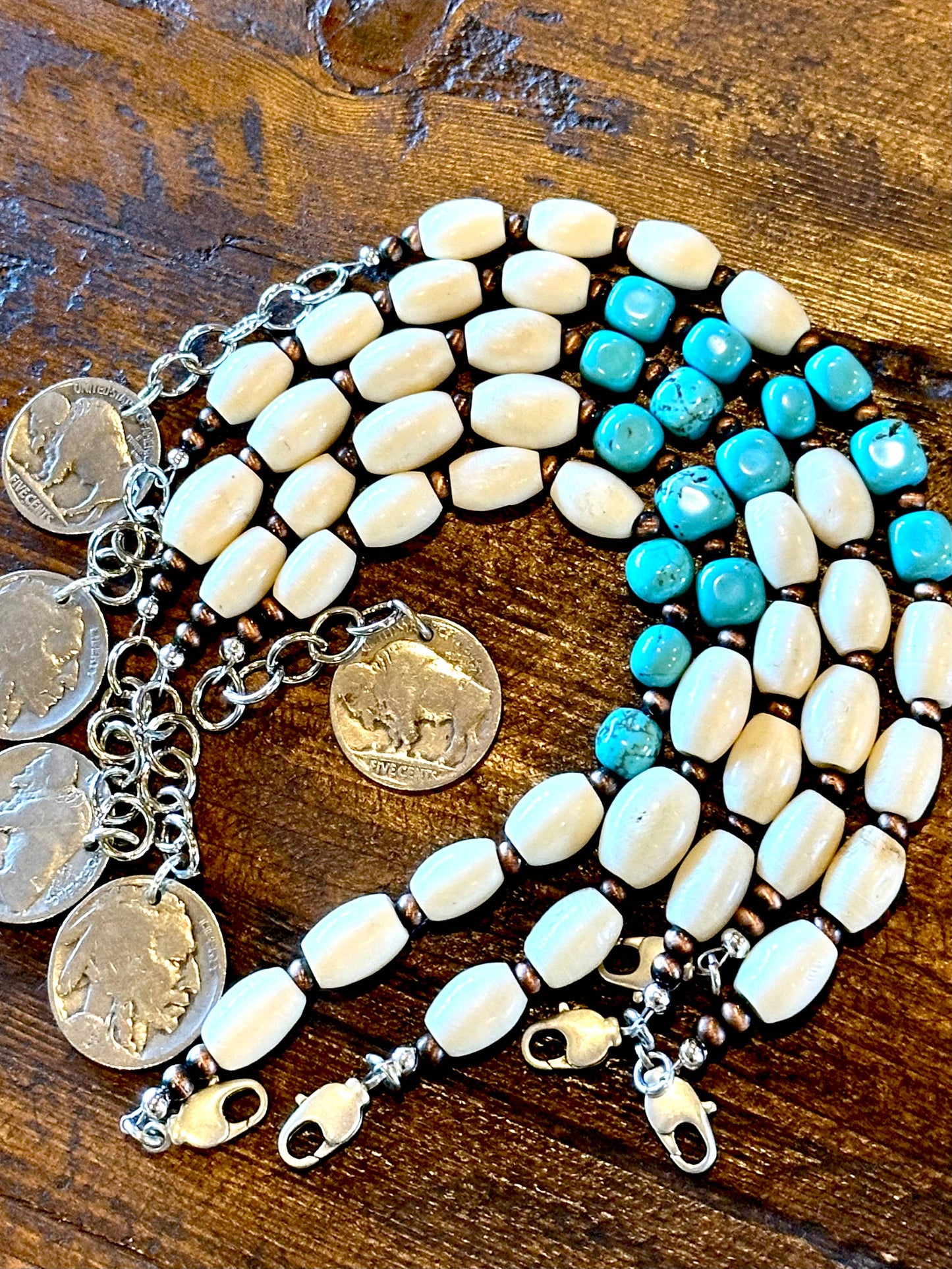 Turquoise and Natural African Bone Bracelet