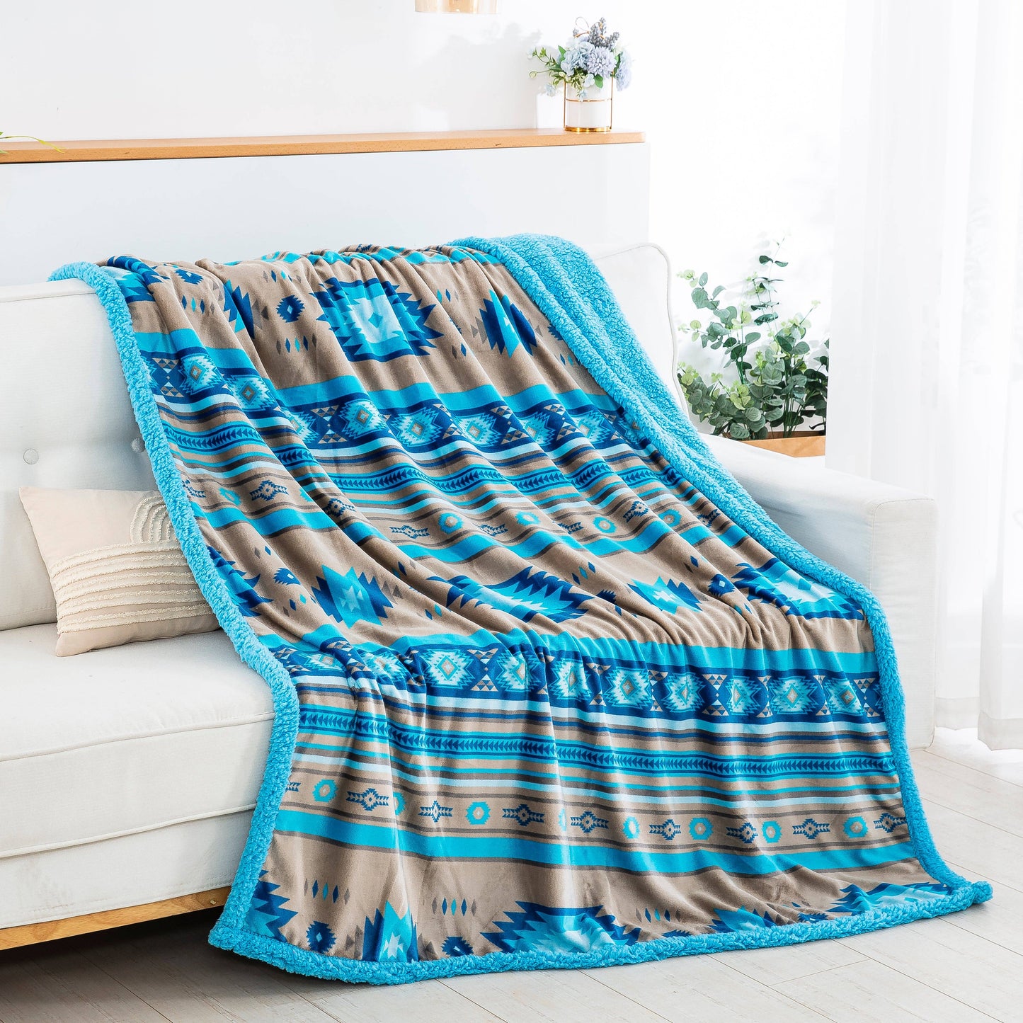Stella Aztec Sherpa Line Throw Blanket