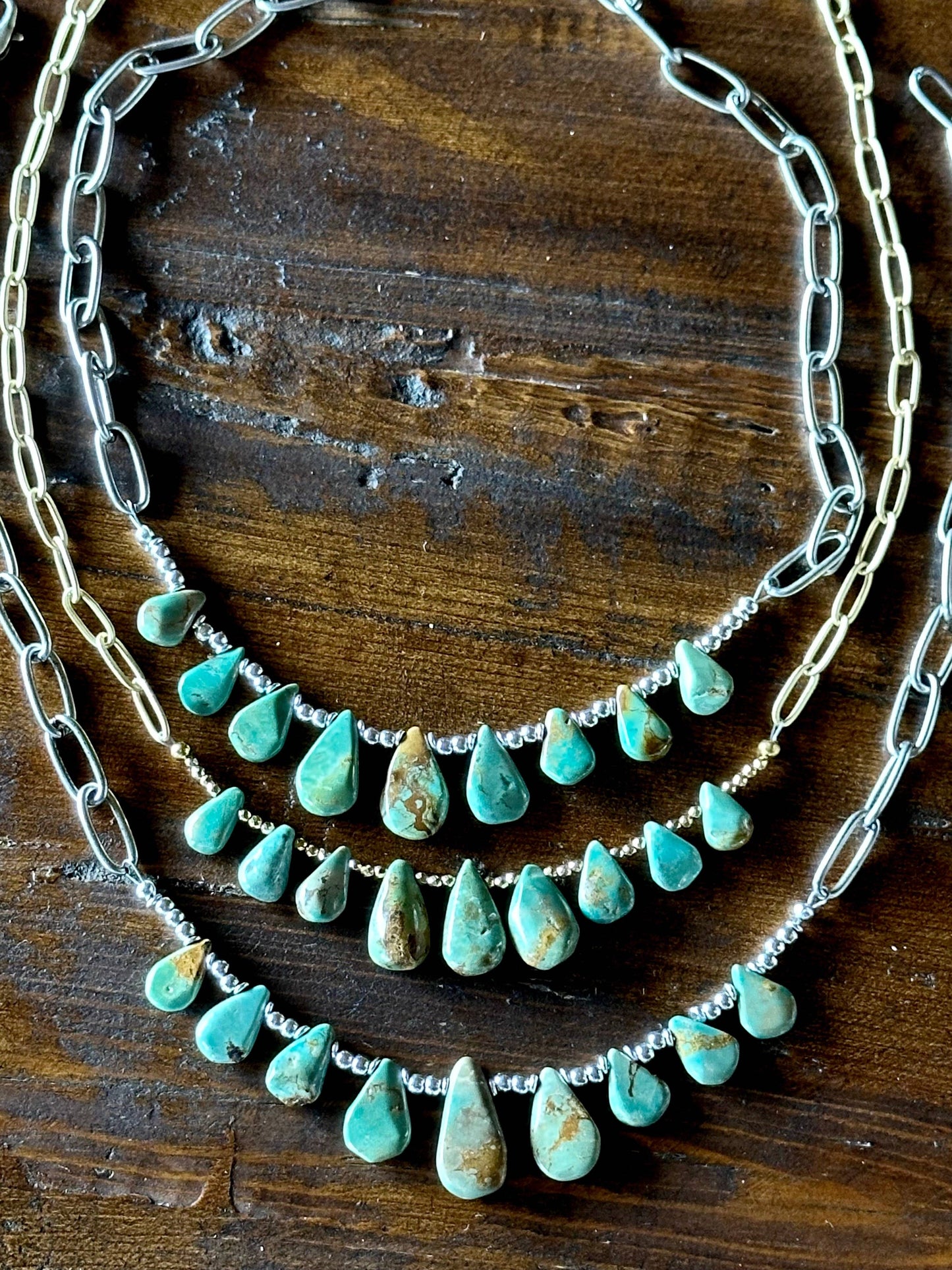 Natural turquoise Briolette Paperclip Chain Necklace/Choker