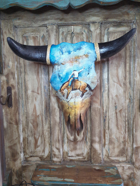 "Bucking Horse" Painted Cow Skull