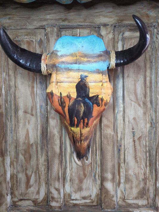 "Desert Cowboy" Painted Cow Skull