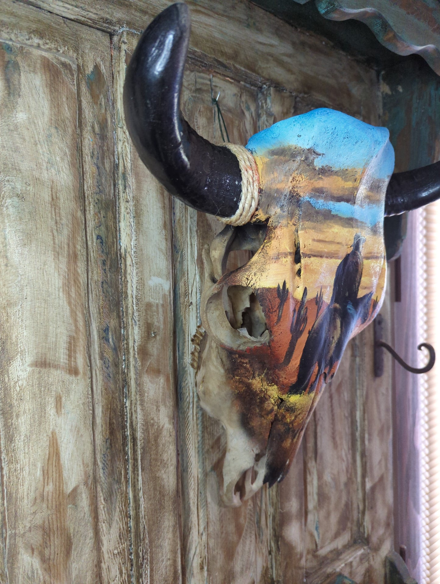 "Desert Cowboy" Painted Cow Skull