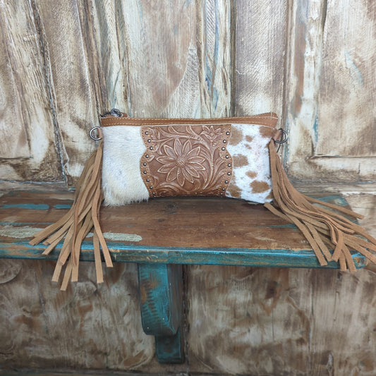 Cowhide Fringe Wallet w/tooled leather
