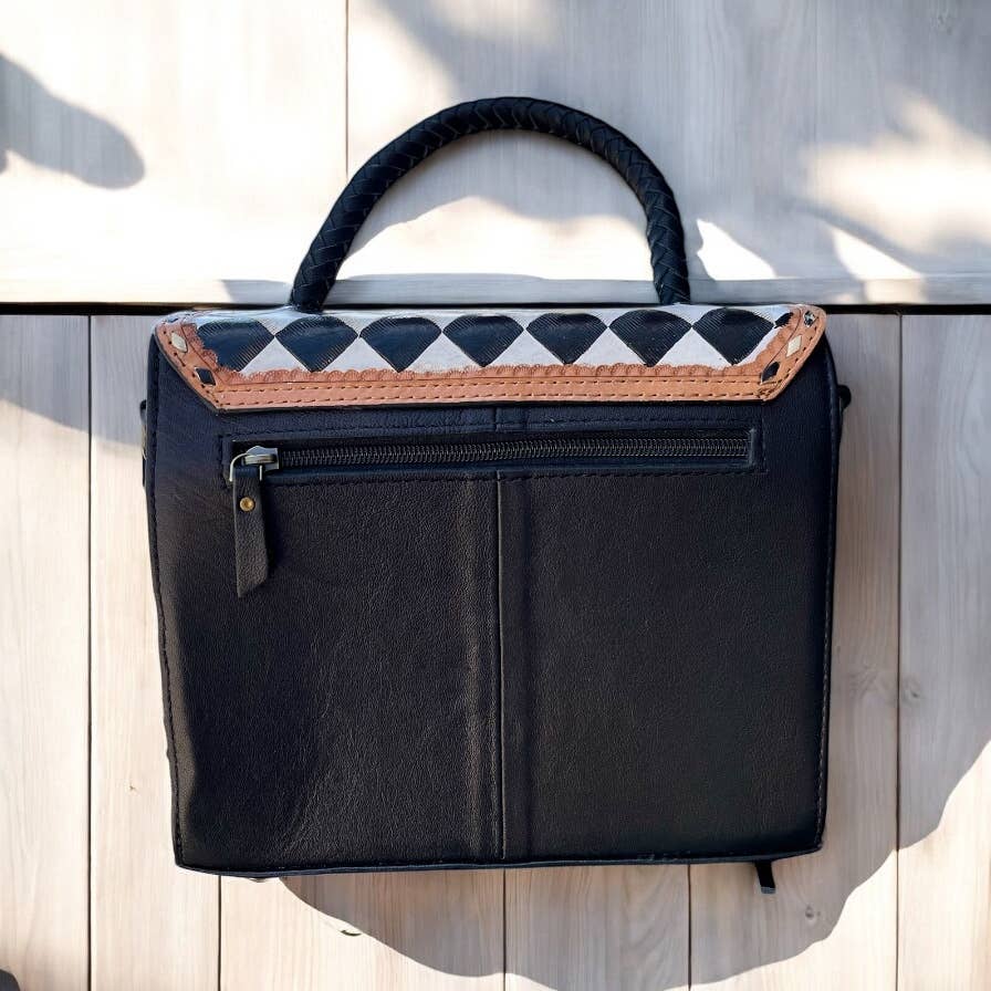 Checker tooled leather crossbody bag