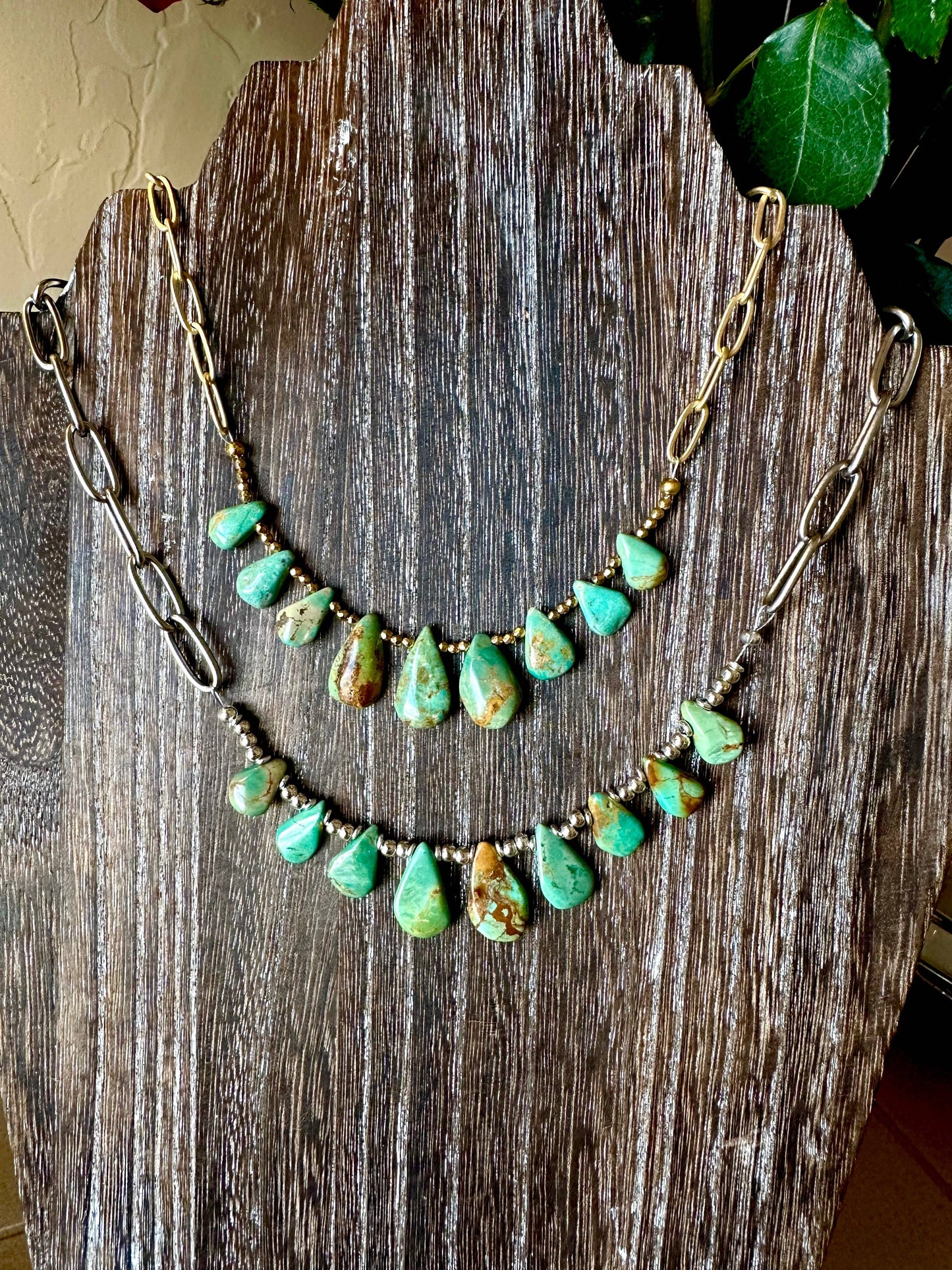 Natural turquoise Briolette Paperclip Chain Necklace/Choker