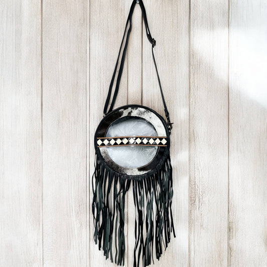 Checker tooled & cowhide clear bag