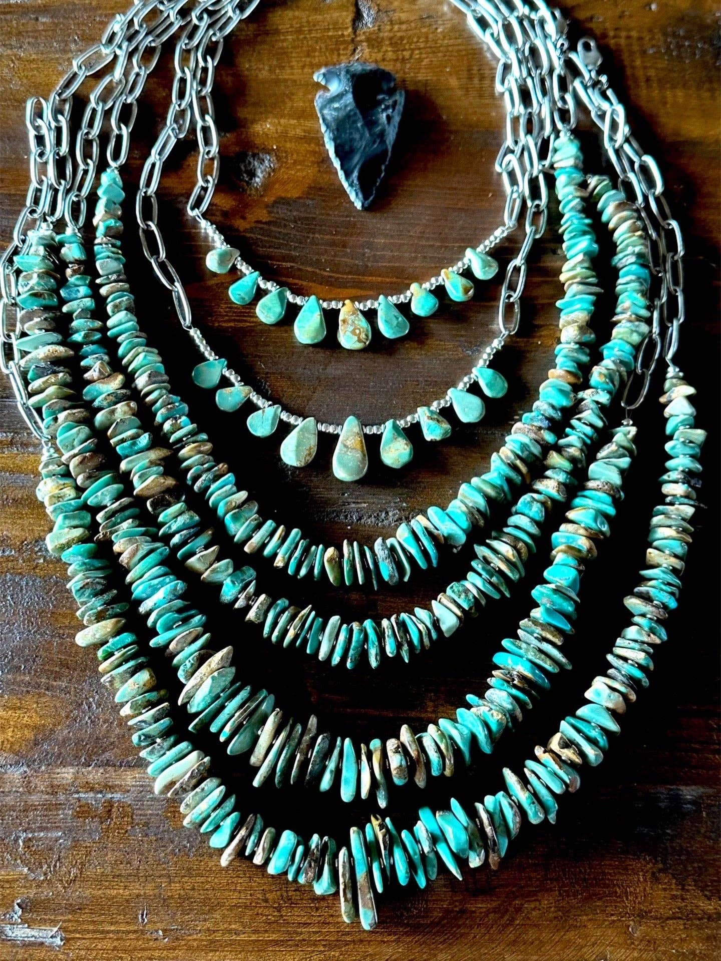 Natural turquoise Briolette Paperclip Chain Necklace/Choker
