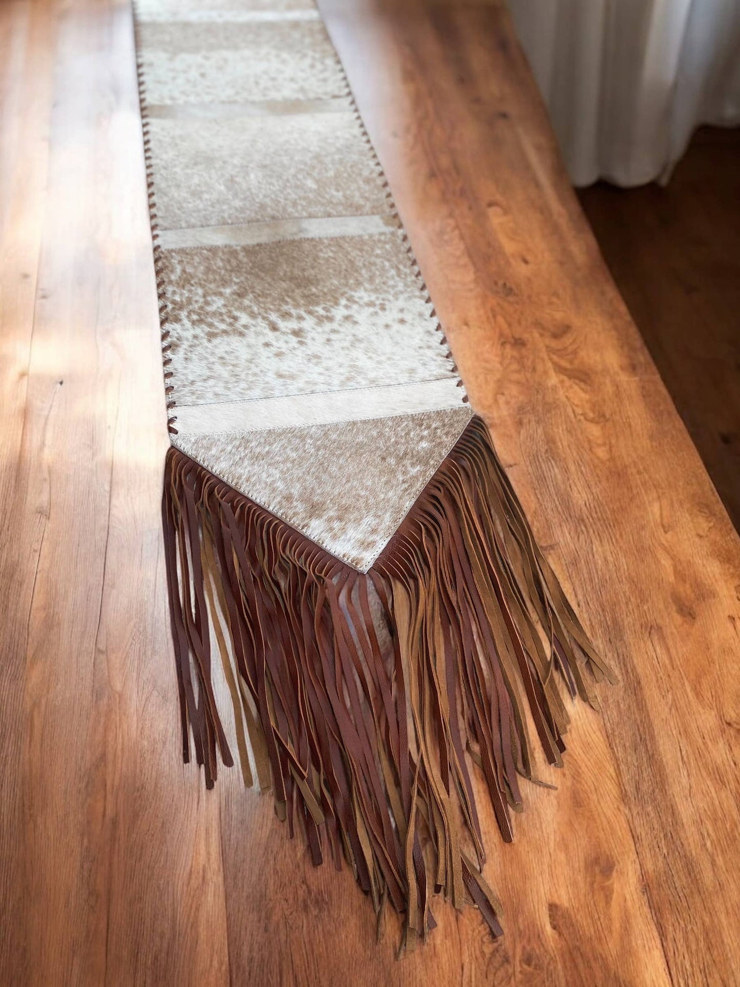 6ft Tan Cowhide Fringe Table Runner