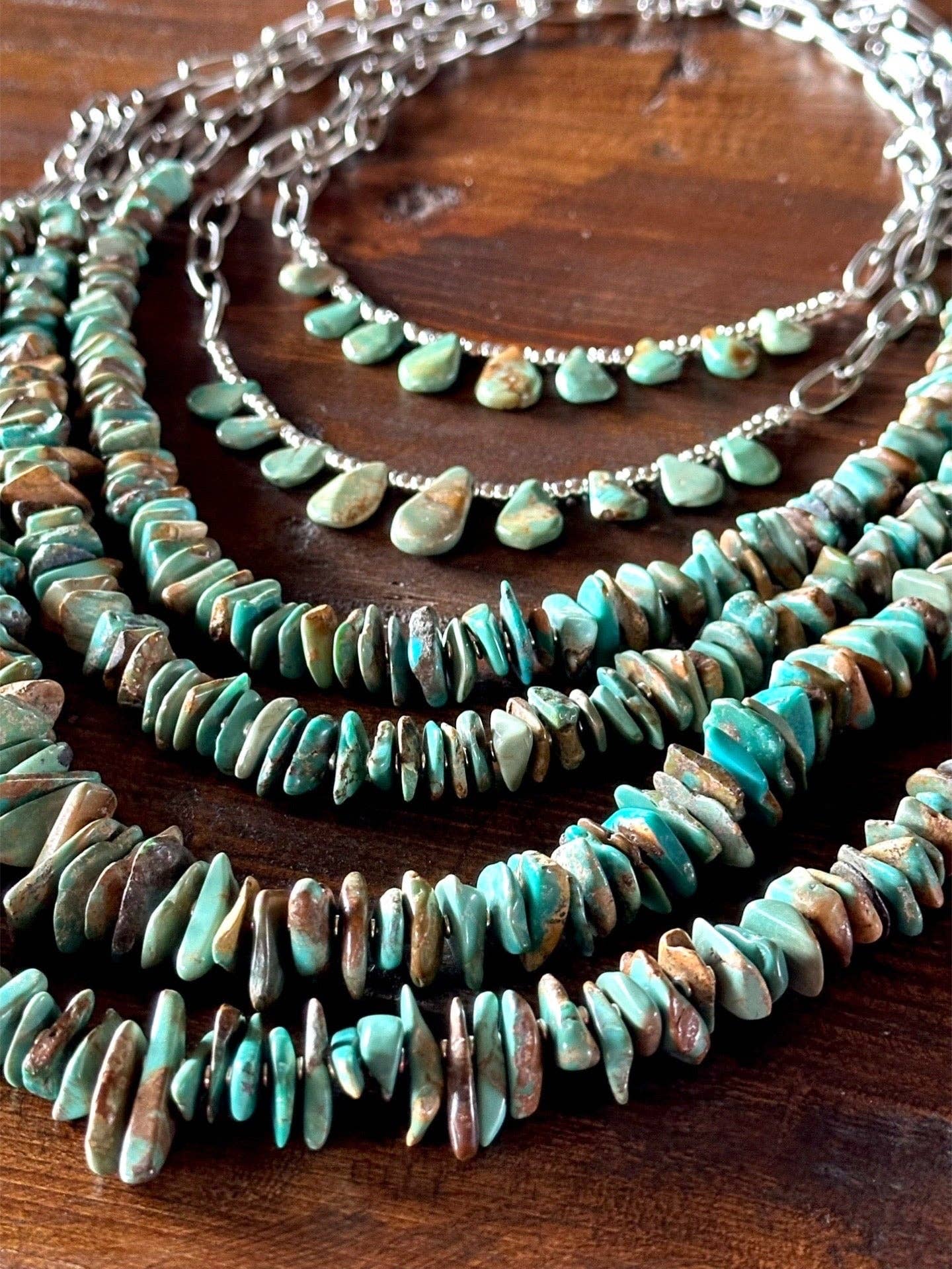 Natural turquoise Briolette Paperclip Chain Necklace/Choker