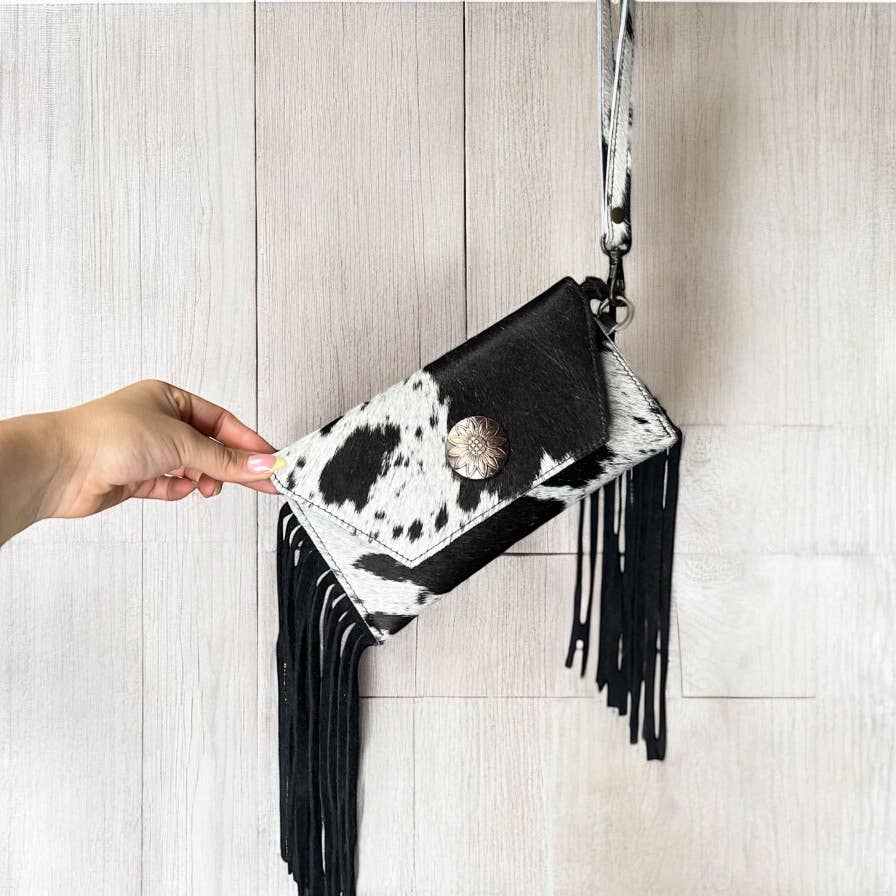 Black cowhide wristlet