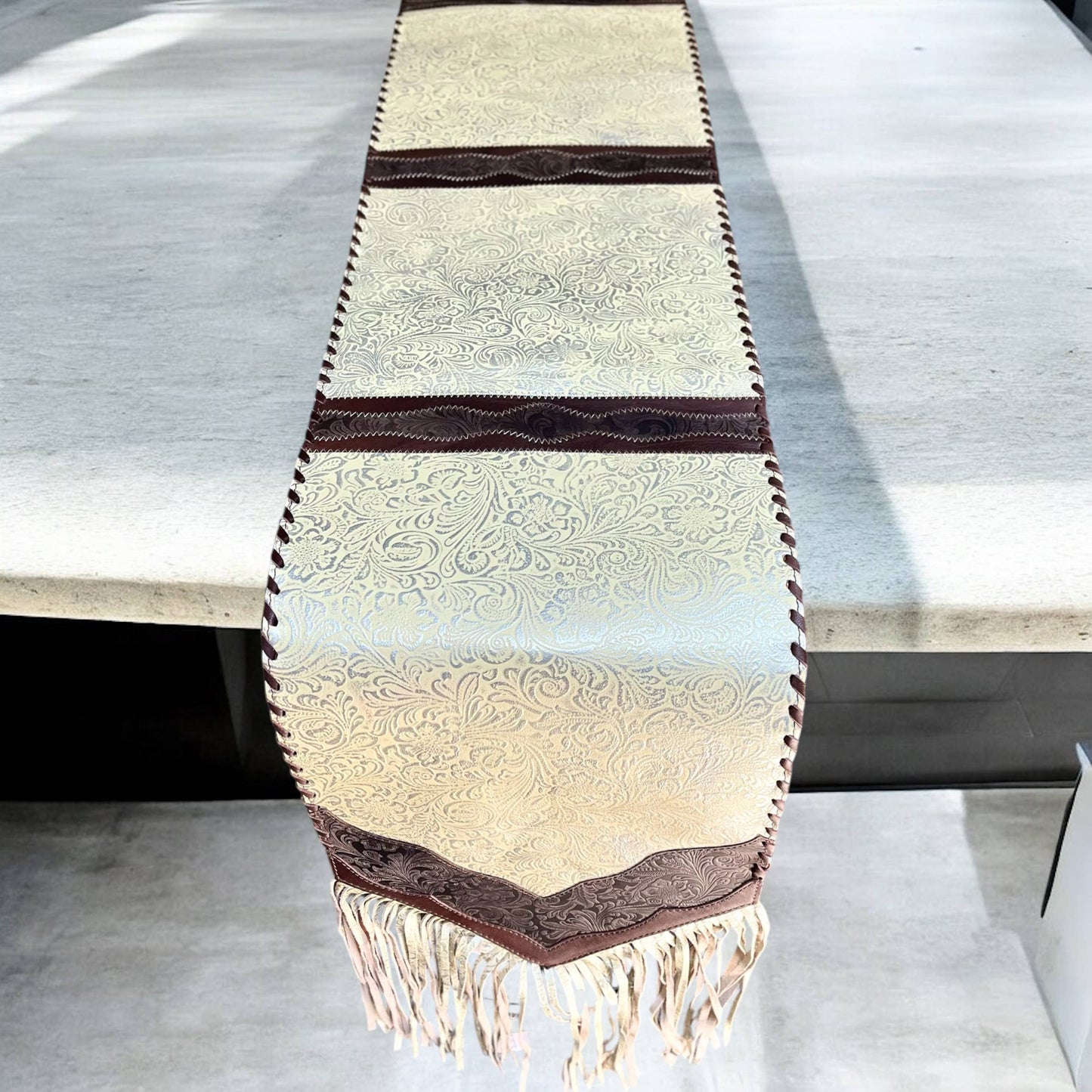 6ft Pearl tooled leather table runner