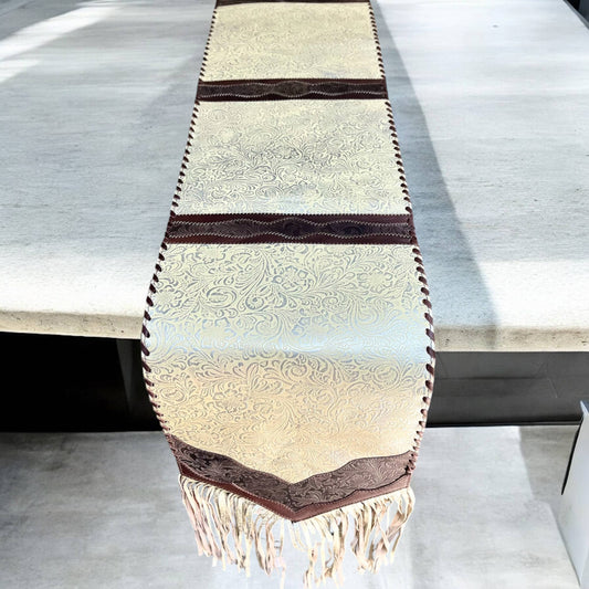 6ft Pearl tooled leather table runner
