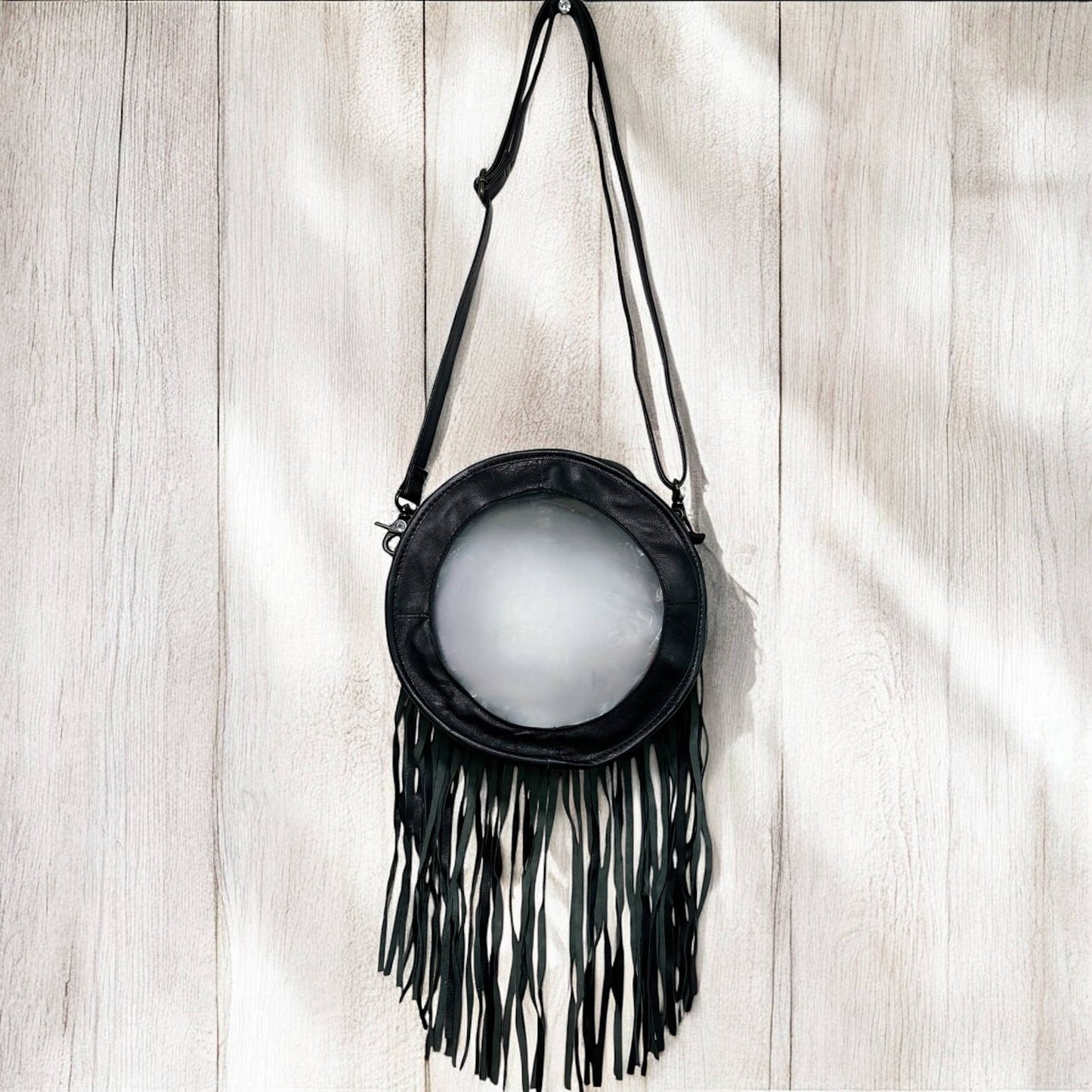 Checker tooled & cowhide clear bag