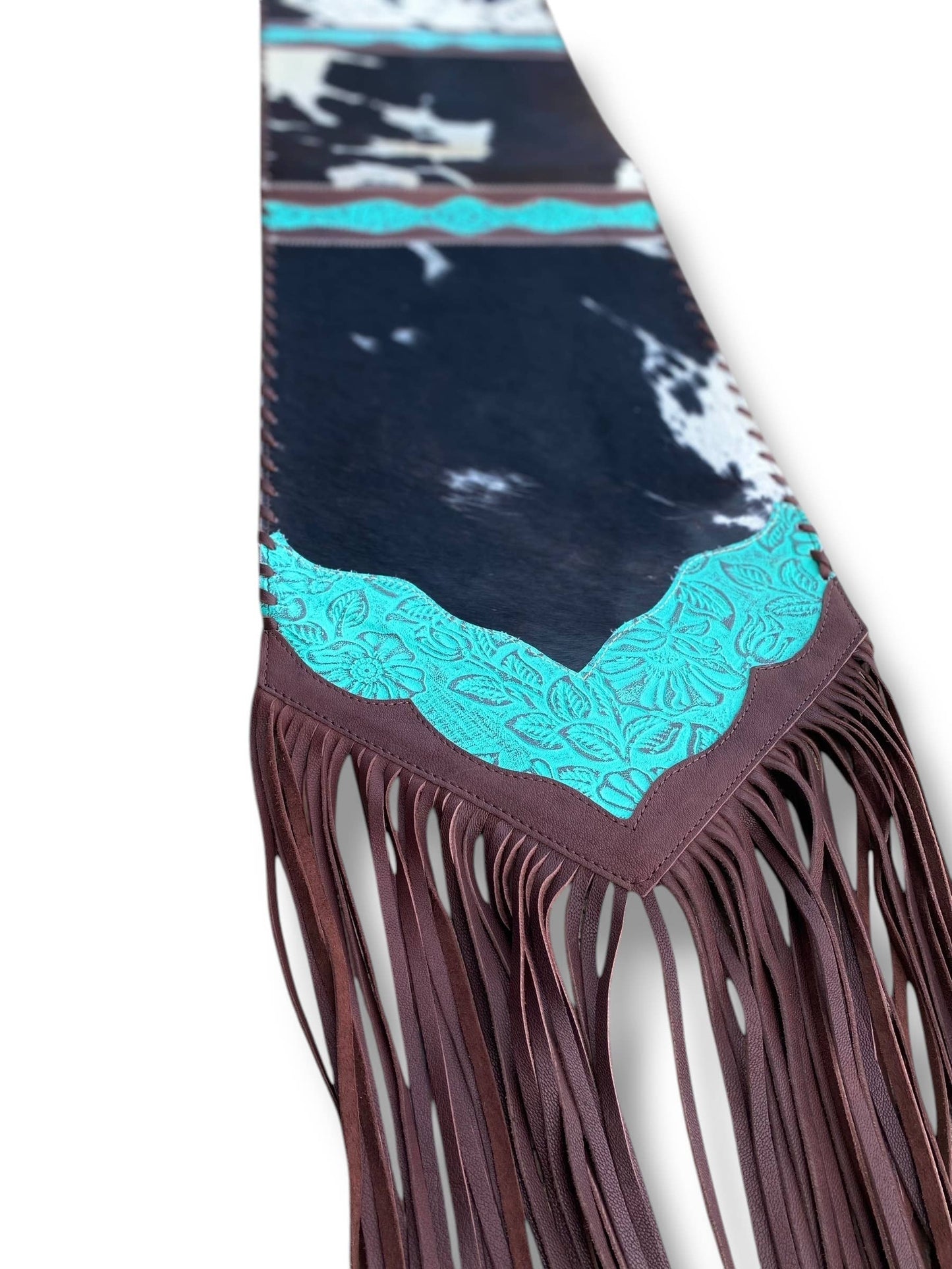 6ft Cowhide Turquoise Leather Table Runner