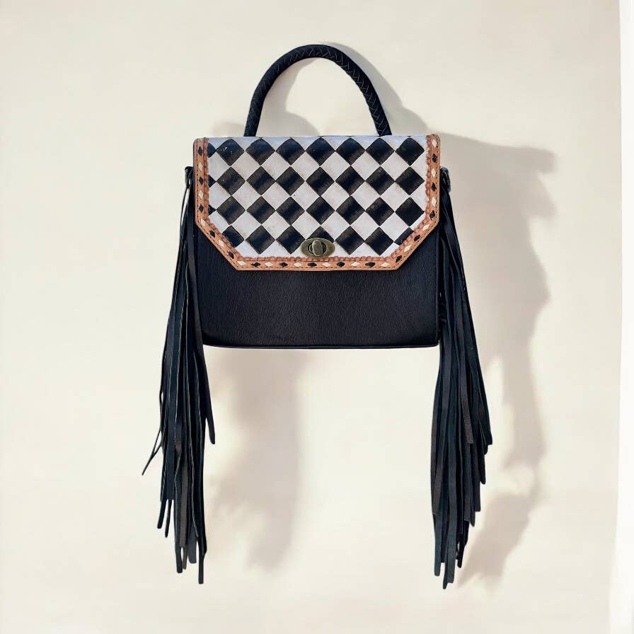 Checker tooled leather crossbody bag