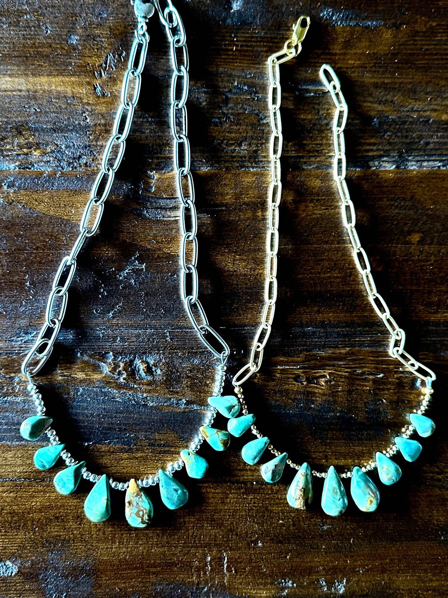 Natural turquoise Briolette Paperclip Chain Necklace/Choker