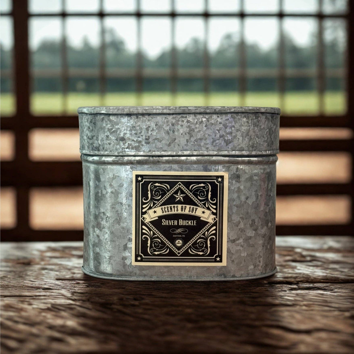 Silver Buckle Galvanized Oval Tin Soy Candle