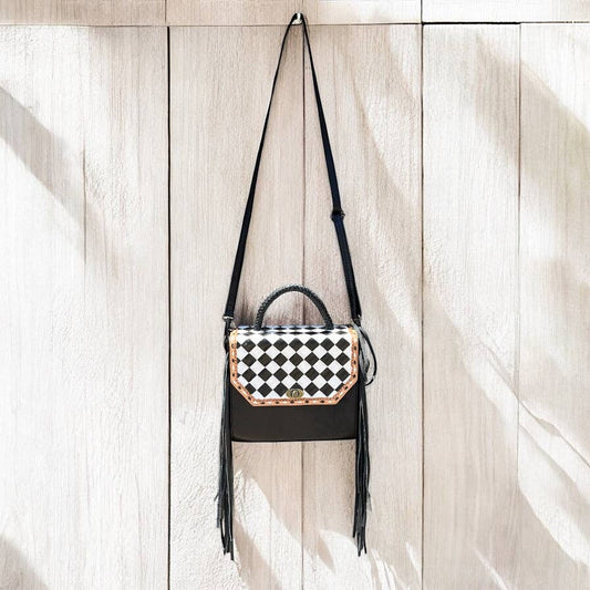 Checker tooled leather crossbody bag