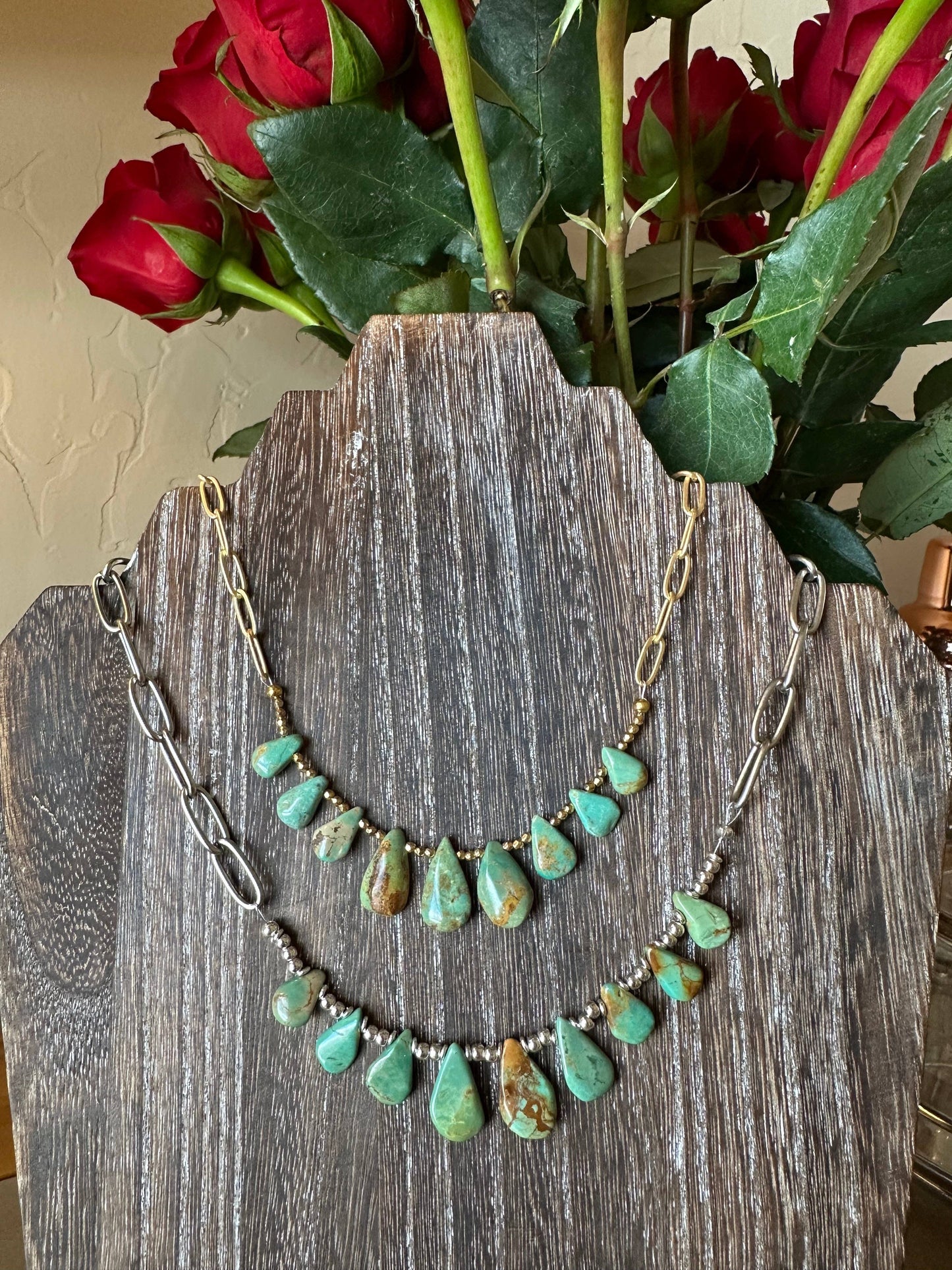 Natural turquoise Briolette Paperclip Chain Necklace/Choker