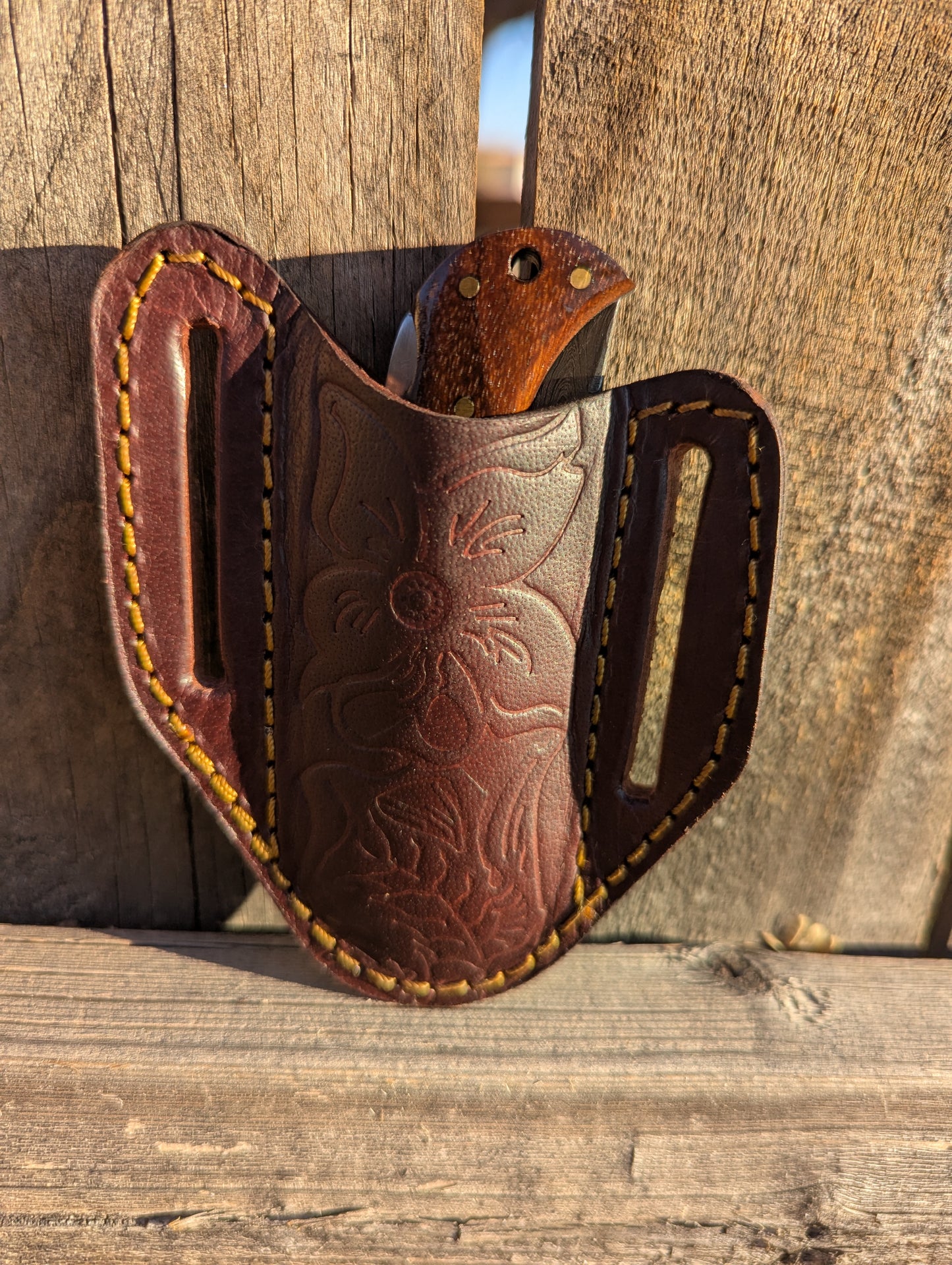 Walnut Wood handle Damascus Pocket Knife