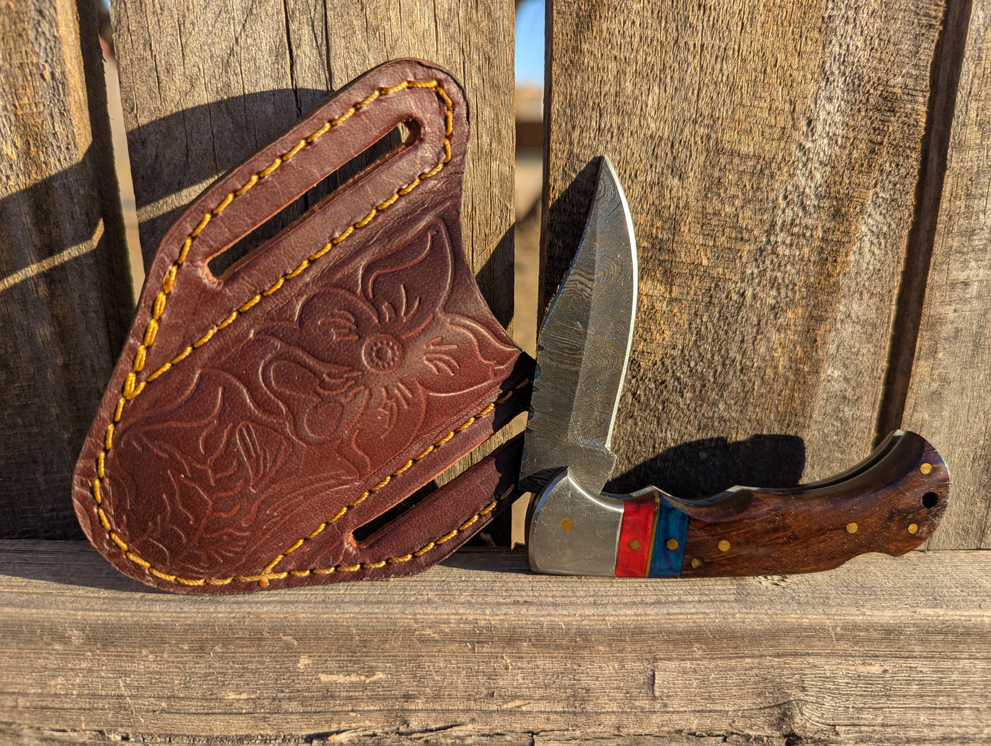 Walnut Wood handle Damascus Pocket Knife