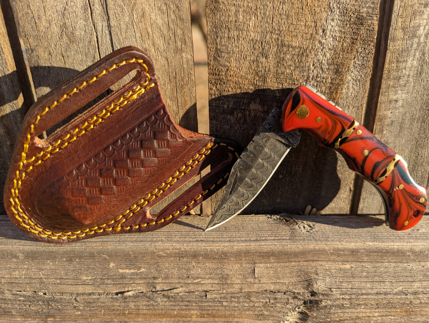Red Resin Wood 6.5" Damascus Steel Knife