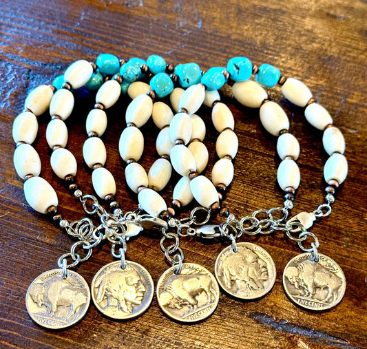 Turquoise and Natural African Bone Bracelet