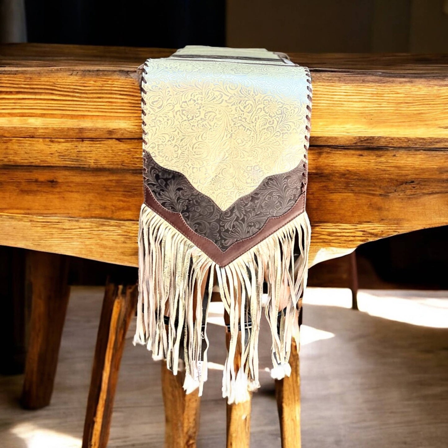 6ft Pearl tooled leather table runner