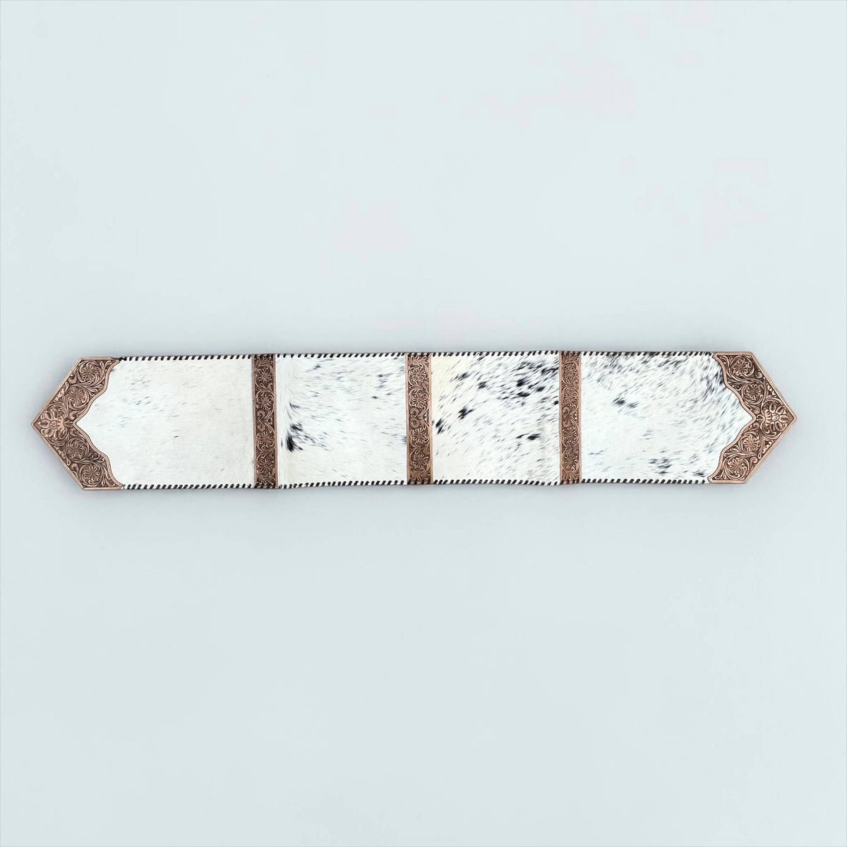 6ft tan tooled leather & cowhide table runner