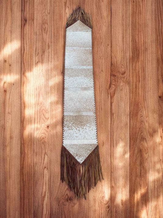 6ft Tan Cowhide Fringe Table Runner