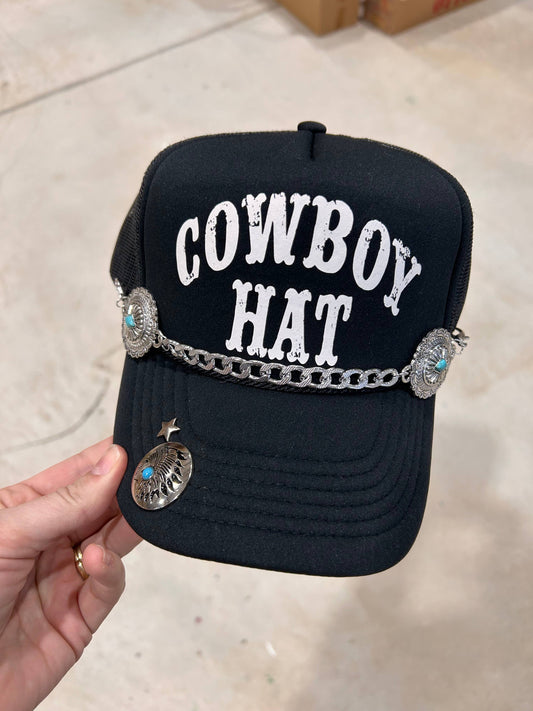 Turquoise & Embossed Silver Circle Trucker Hat Chain | Cap