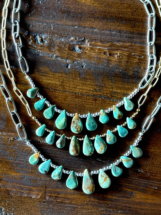Natural turquoise Briolette Paperclip Chain Necklace/Choker