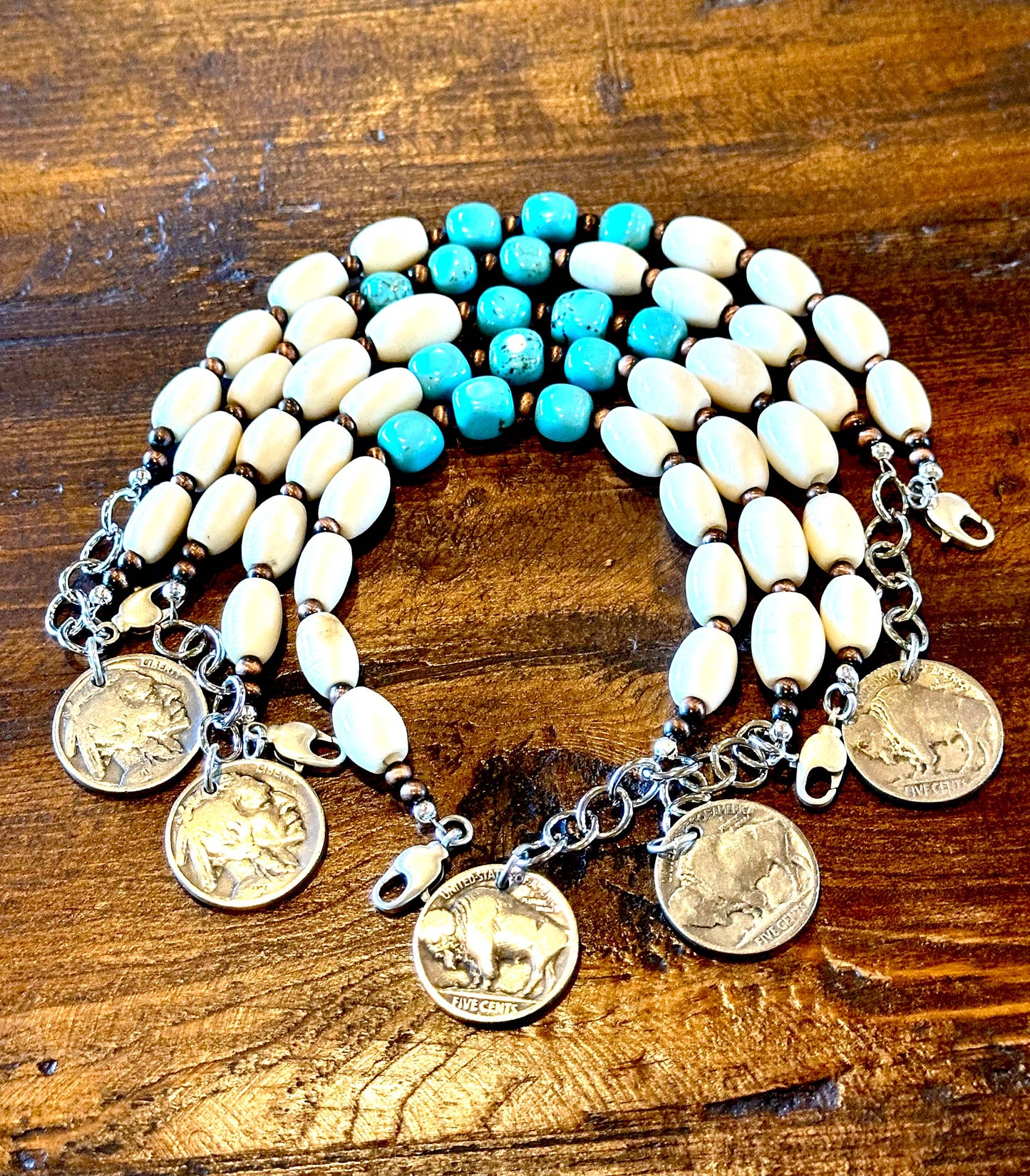 Turquoise and Natural African Bone Bracelet