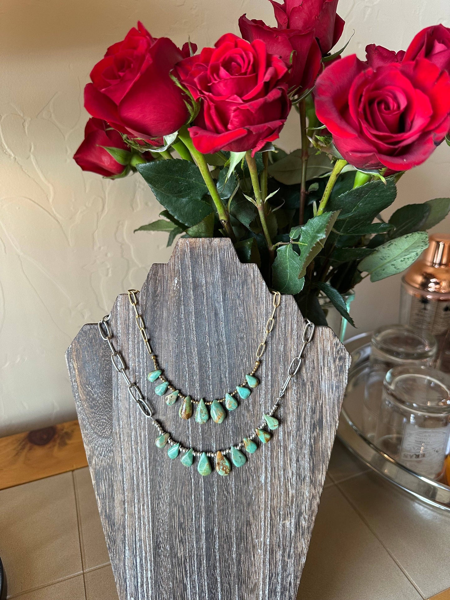 Natural turquoise Briolette Paperclip Chain Necklace/Choker