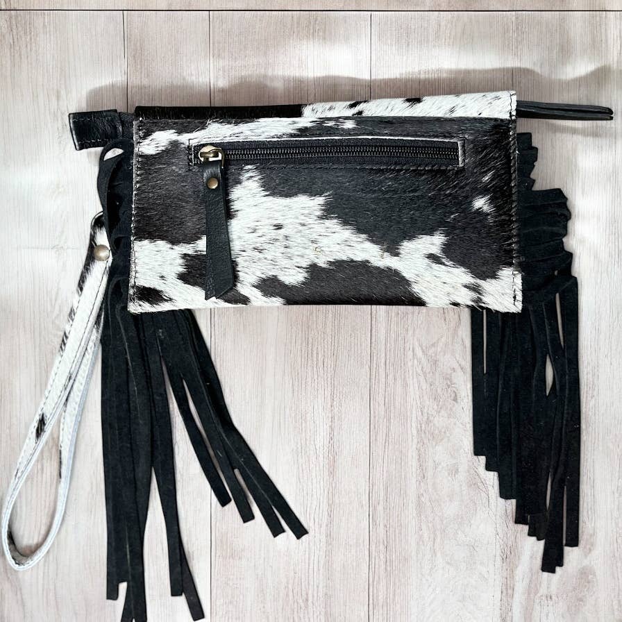 Black cowhide wristlet