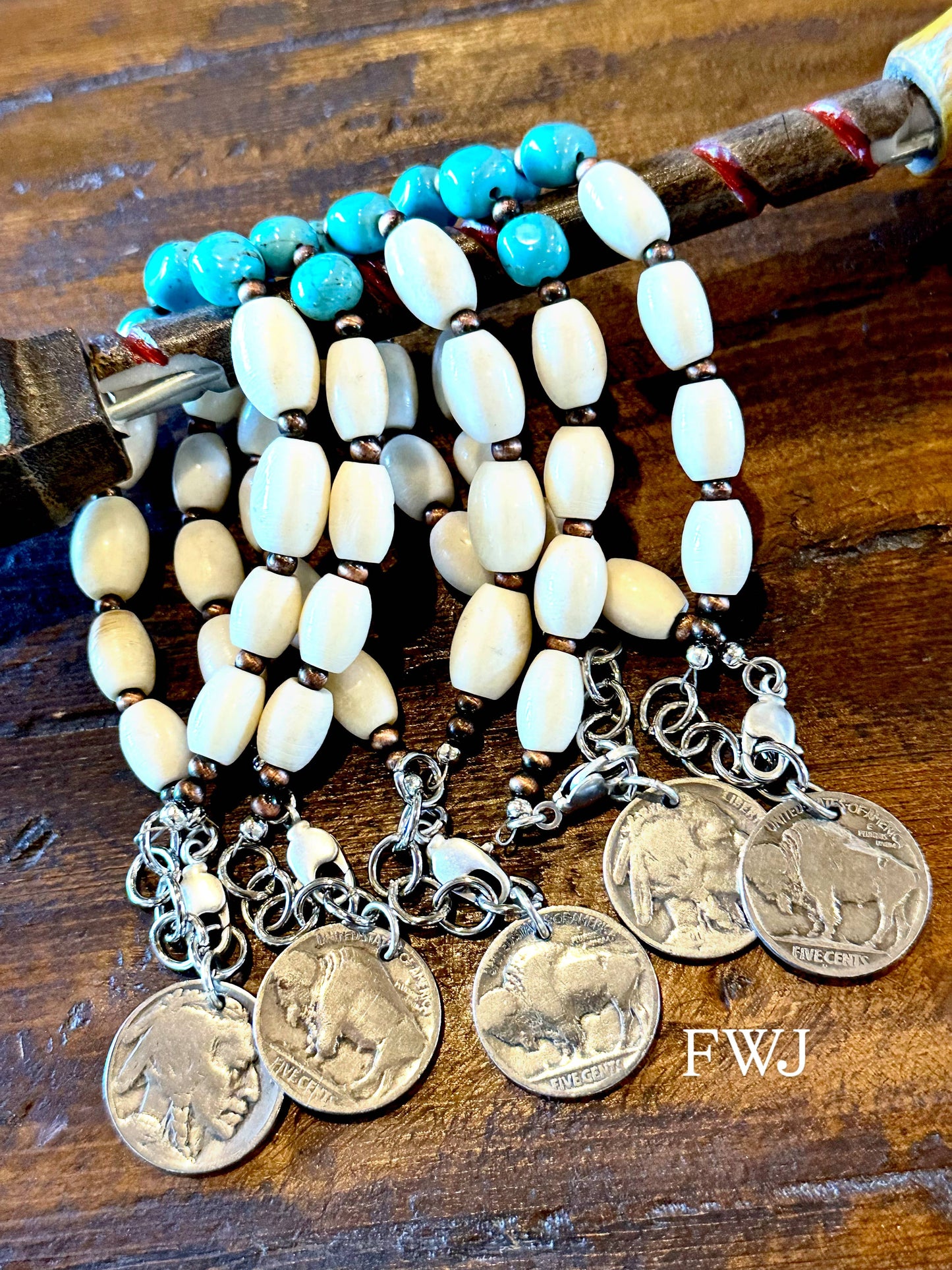 Turquoise and Natural African Bone Bracelet