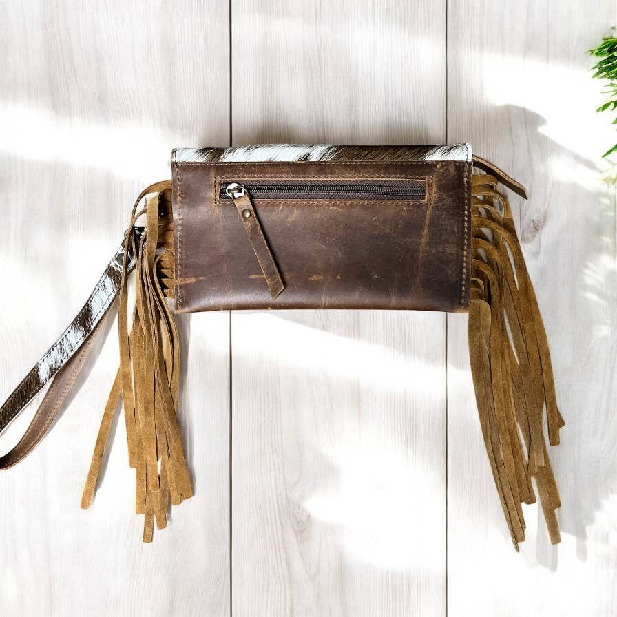 Brown cowhide wristlet