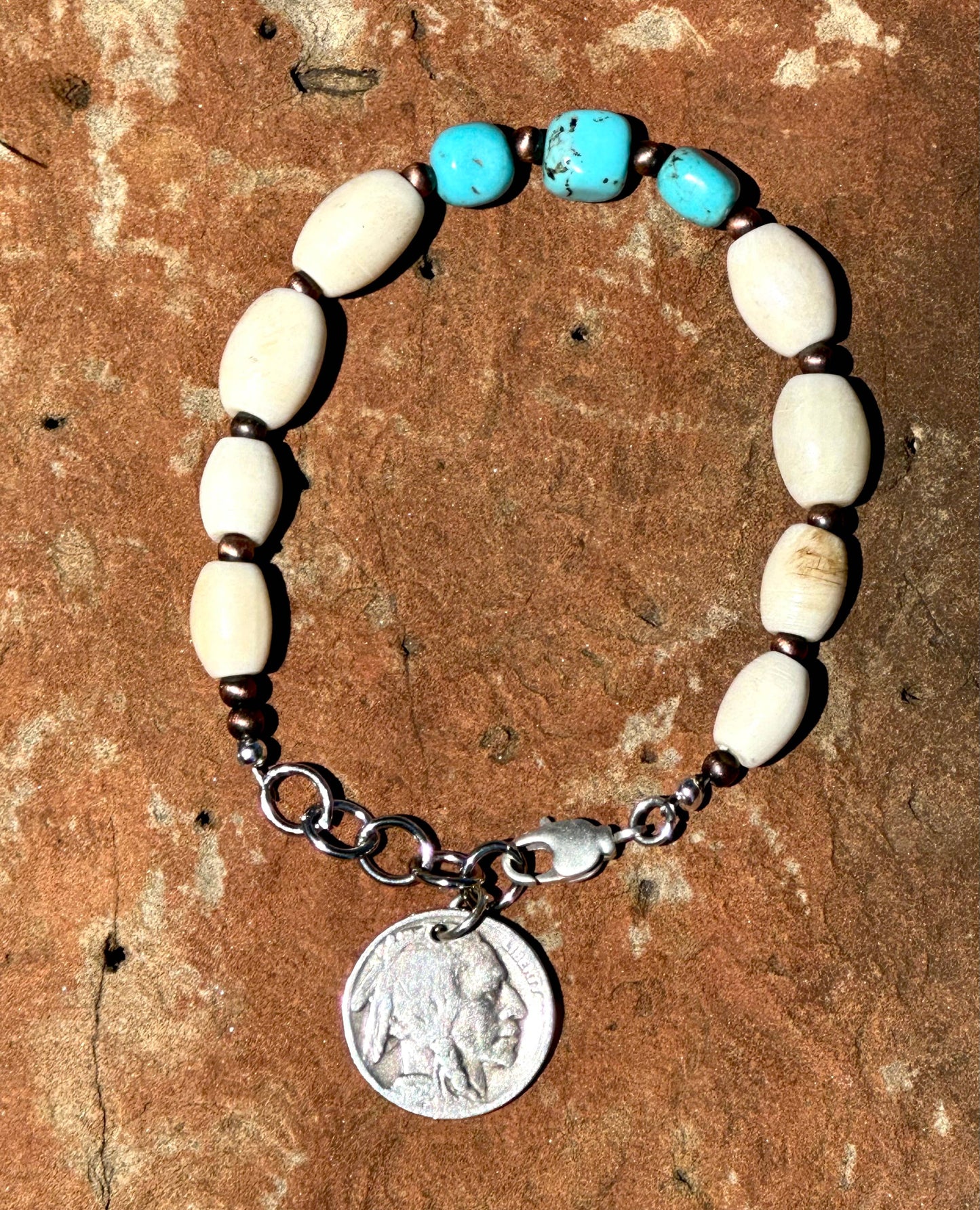 Turquoise and Natural African Bone Bracelet