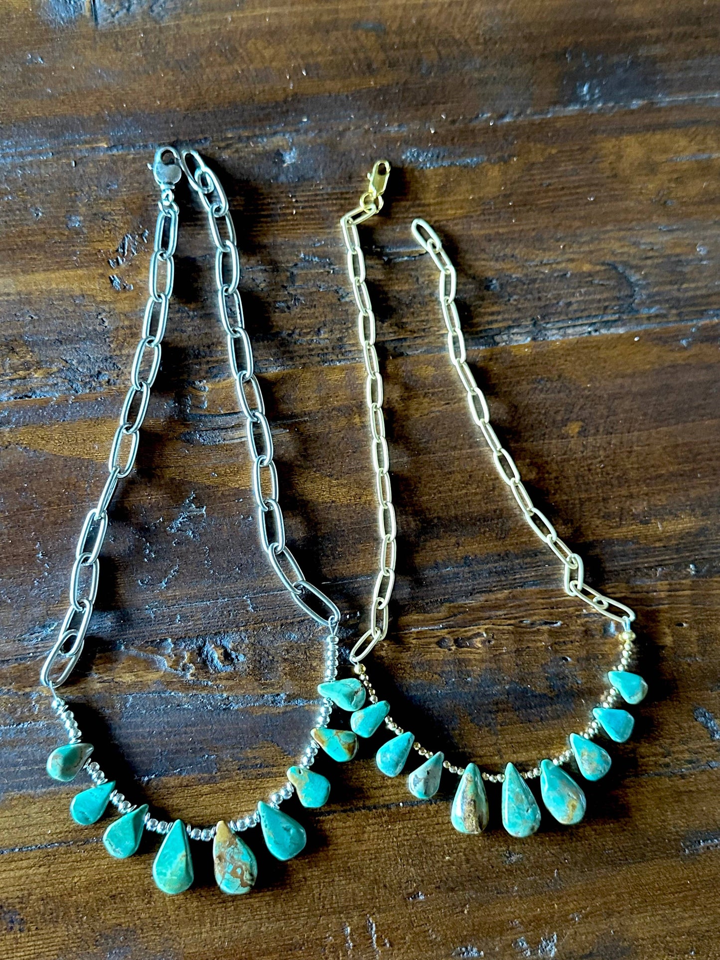 Natural turquoise Briolette Paperclip Chain Necklace/Choker