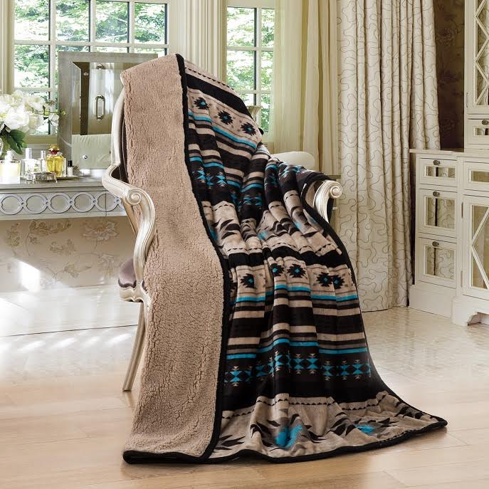 Southwestern Aztec Sherpa Plush Fleece Throw Blanket