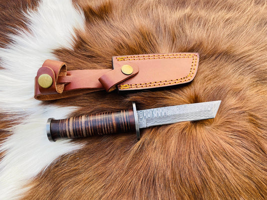 Military Style Tanto knife High Carbon Damascus Blade