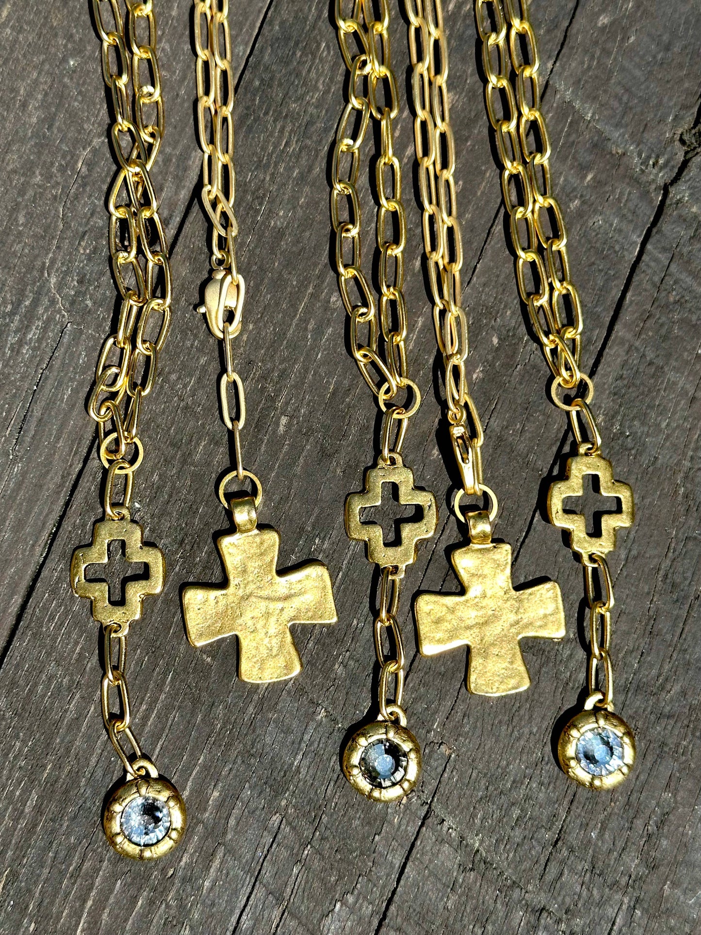Chunky Gold Cross and Swarovski Crystal Necklaces