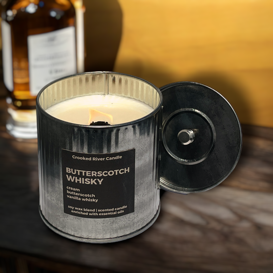 Butterscotch Whisky Candle | Rustic Tin | Wood Wick 
