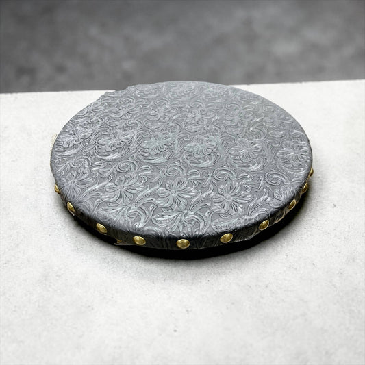 Black tooled leather lazy Susan 