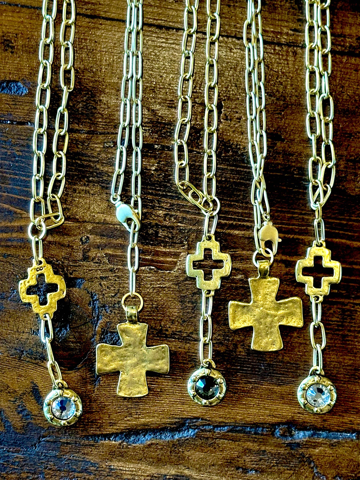 Chunky Gold Cross and Swarovski Crystal Necklaces