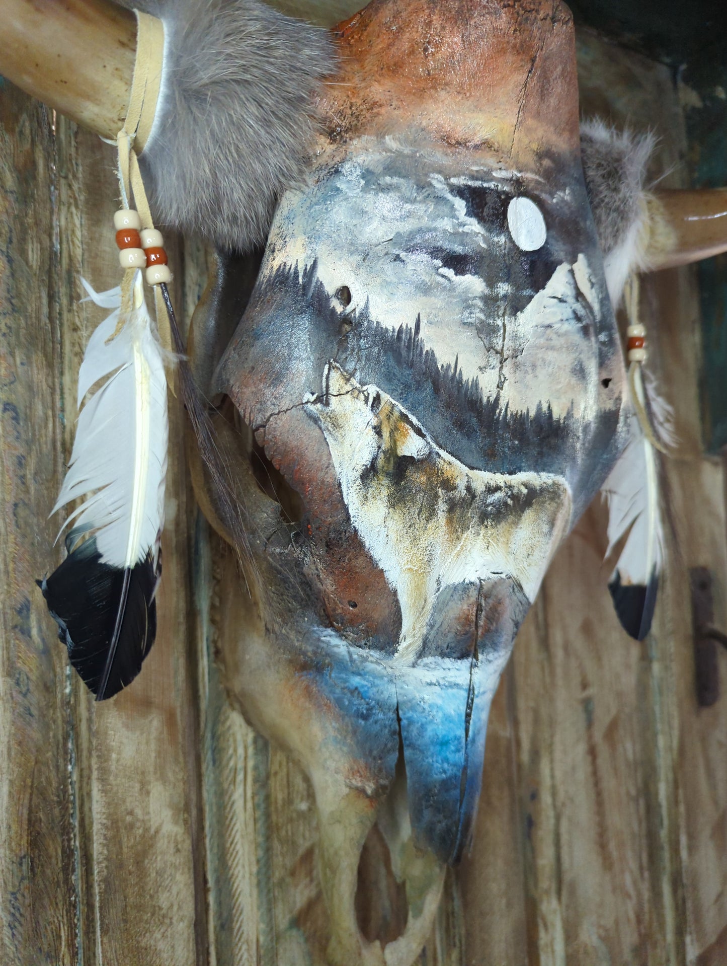 "Howling Wolf" Painted Cow Skull