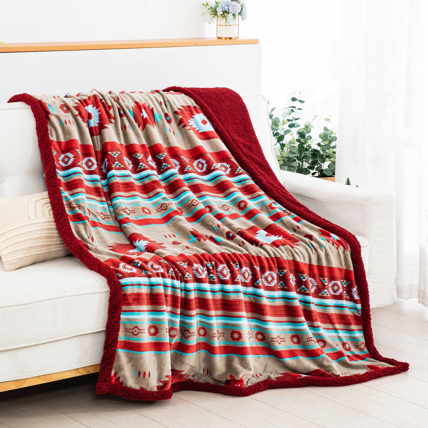 Stella Aztec Sherpa Line Throw  Blanket