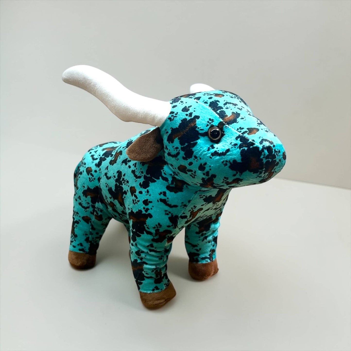 Turquoise Cowprint Longhorn- medium farm pal 
