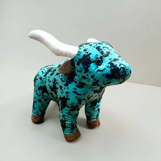 Turquoise Cowprint Longhorn- medium farm pal 