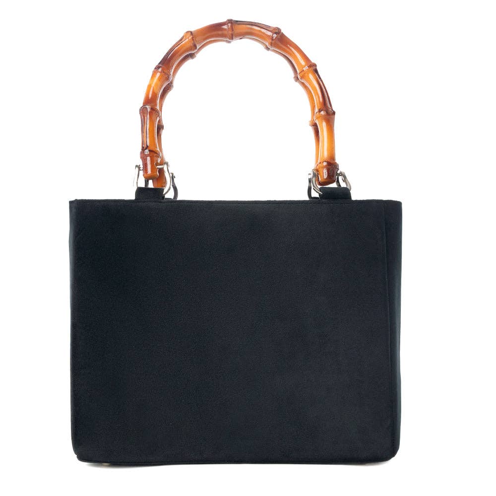 Eight Seconds Western hand beaded bag in black with bamboo handle and horse embroidery